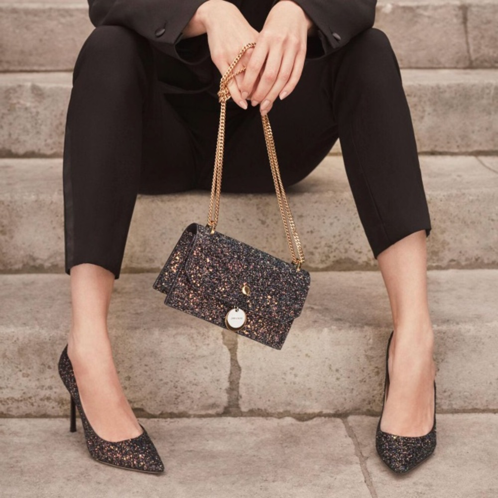 Jimmy choo glitter Finley clutch crossbody bag